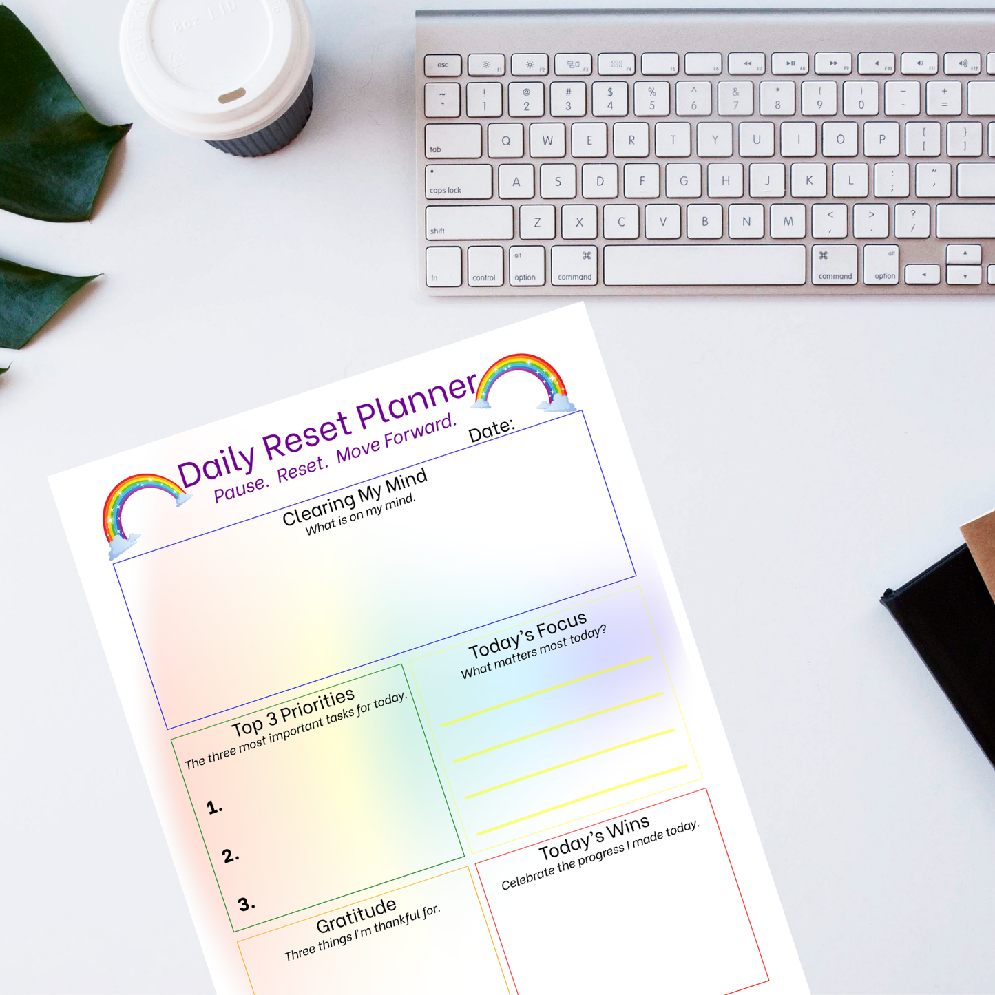 Daily Reset Planner – Rainbow Printable for Clarity, Gratitude & Focus
