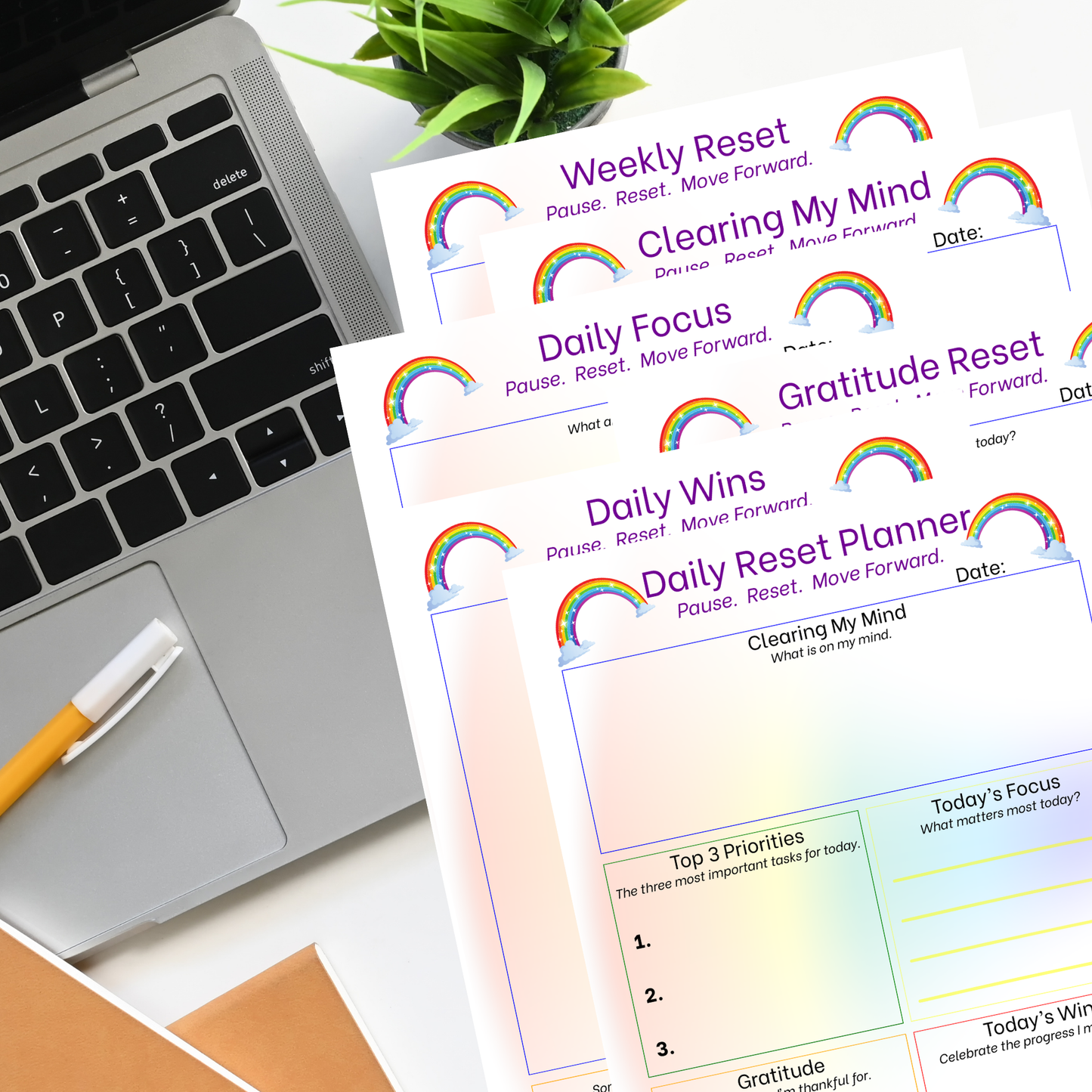 Daily Reset Planner – Rainbow Printable for Clarity, Gratitude & Focus